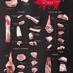 Plakat Cuts vom Schwein für Profis
